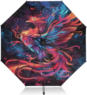 Compact Umbrella, Windproof Umbrella for Rain, Automatic Open/close, Compact Size for Women Backpacks/Handbags, Phoenix Surrounded by Flames