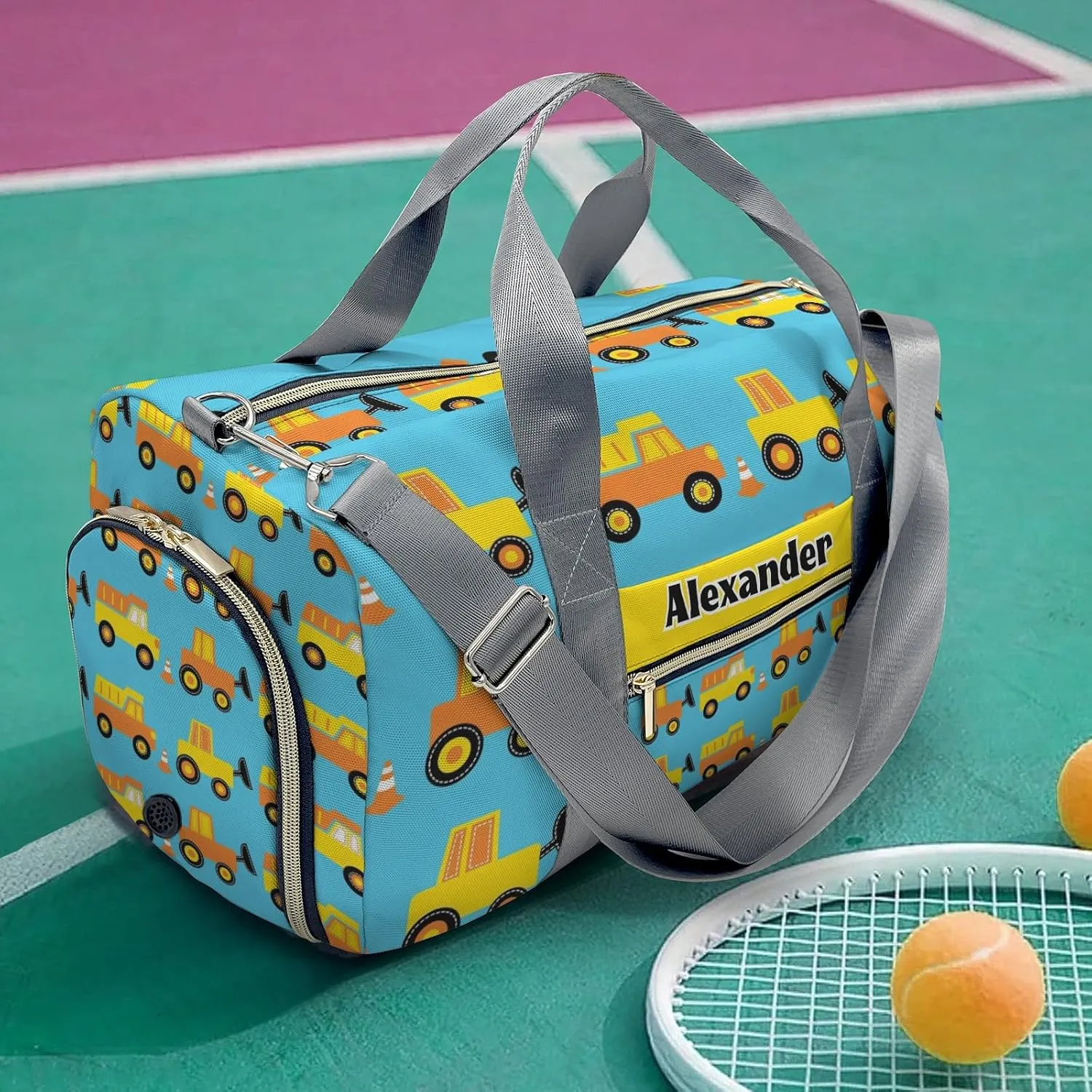 Construction Truck Personalized Kids Duffel Swim Bag for Boys,Customized Swim Duffle Bag for Boys Man Kids Gifts