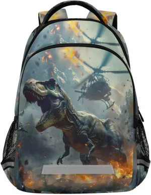 Cool Dinosaur Attack Helicopters Backpacks Travel Laptop Daypack School Book Bag for Men Women Teens Kids