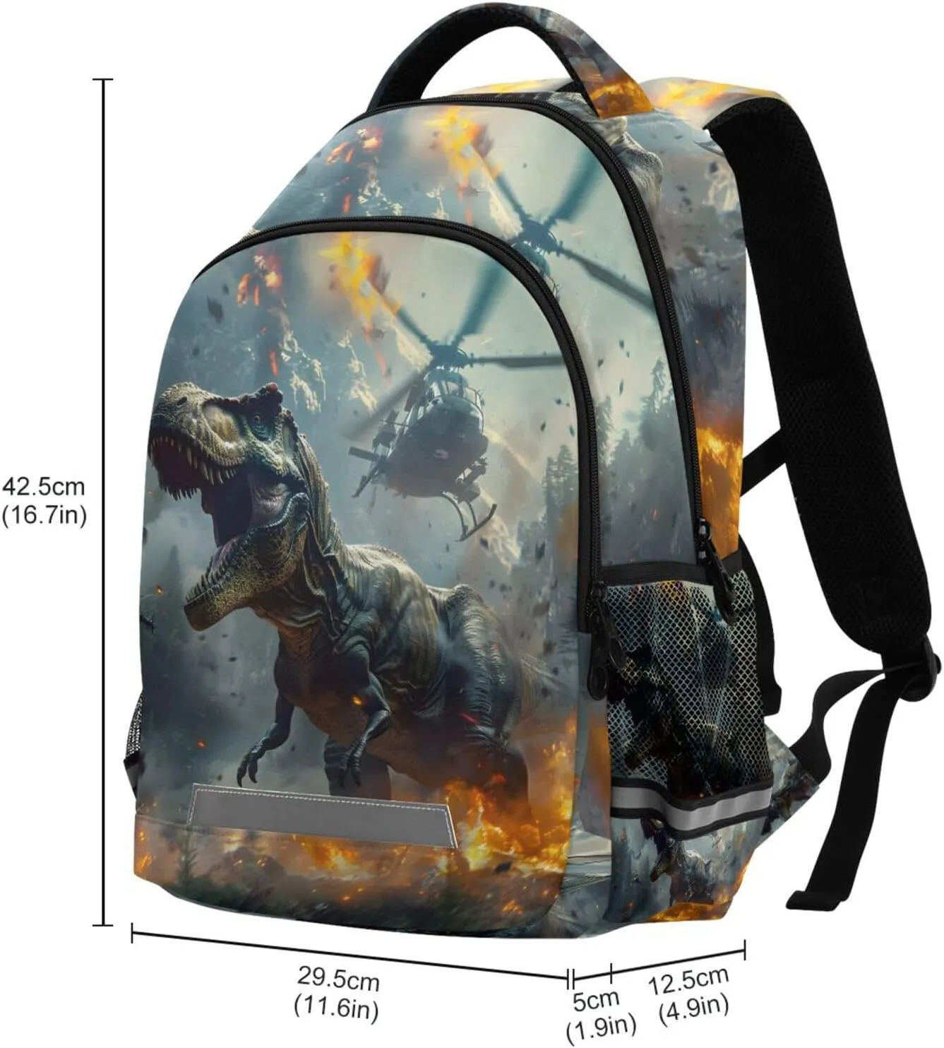 Cool Dinosaur Attack Helicopters Backpacks Travel Laptop Daypack School Book Bag for Men Women Teens Kids