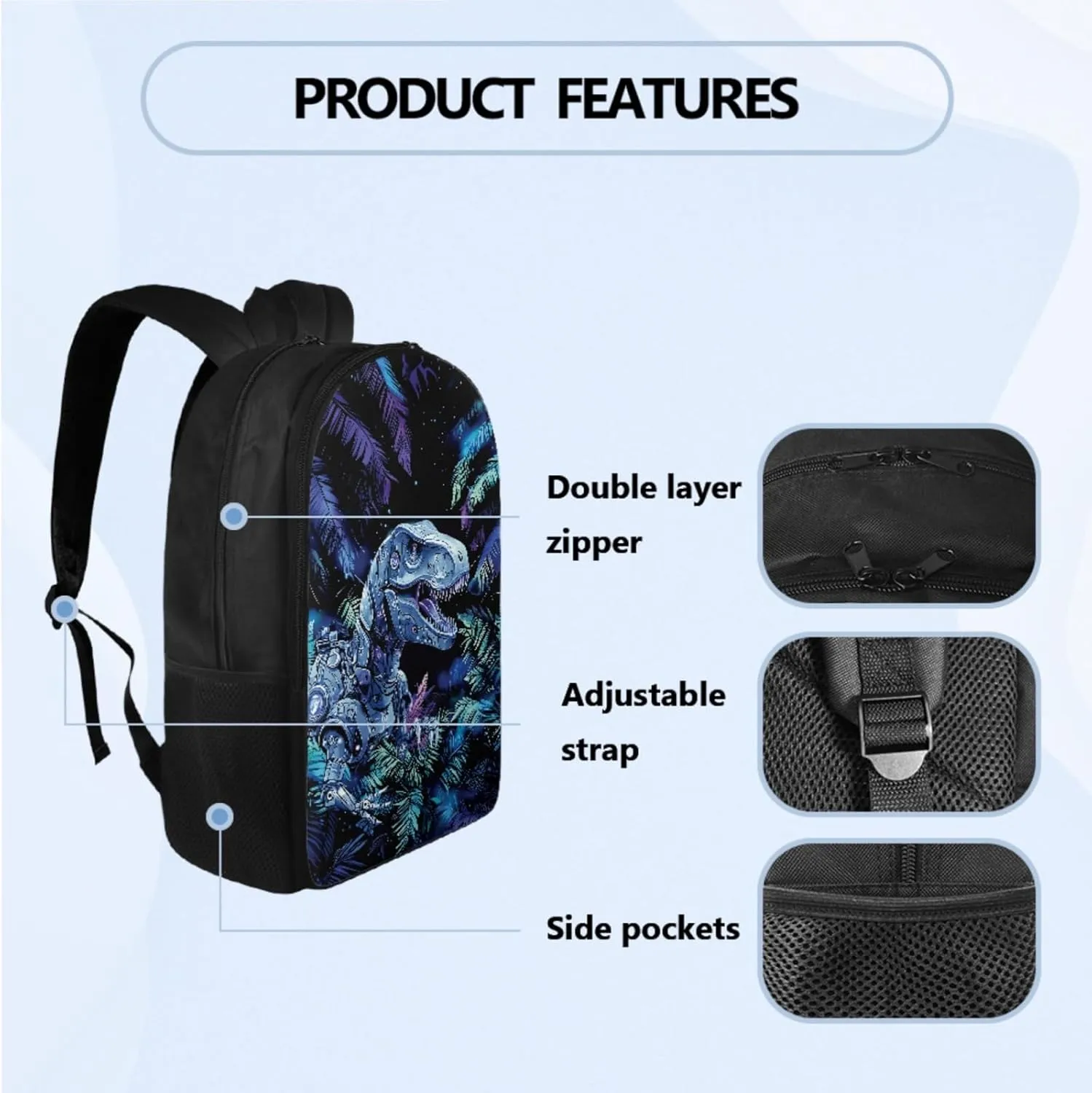 Cool Dinosaur Book Bag and Lunch Box for Boys Back to School, Backpacks for 5th Grade Boys Backpack and Lunch Box 4 Piece Set Pencil Case and Water Bottle Holder Art Study Supplies