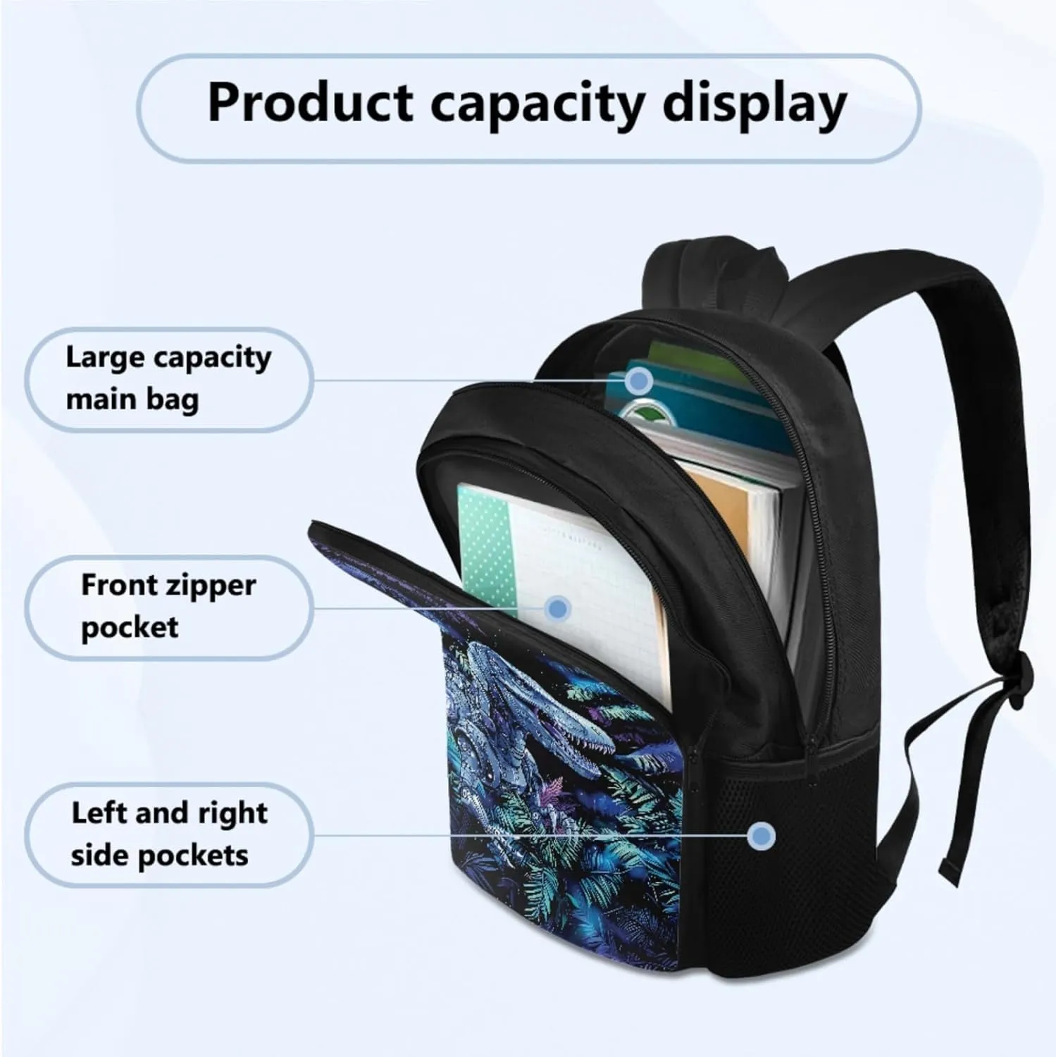 Cool Dinosaur Book Bag and Lunch Box for Boys Back to School, Backpacks for 5th Grade Boys Backpack and Lunch Box 4 Piece Set Pencil Case and Water Bottle Holder Art Study Supplies
