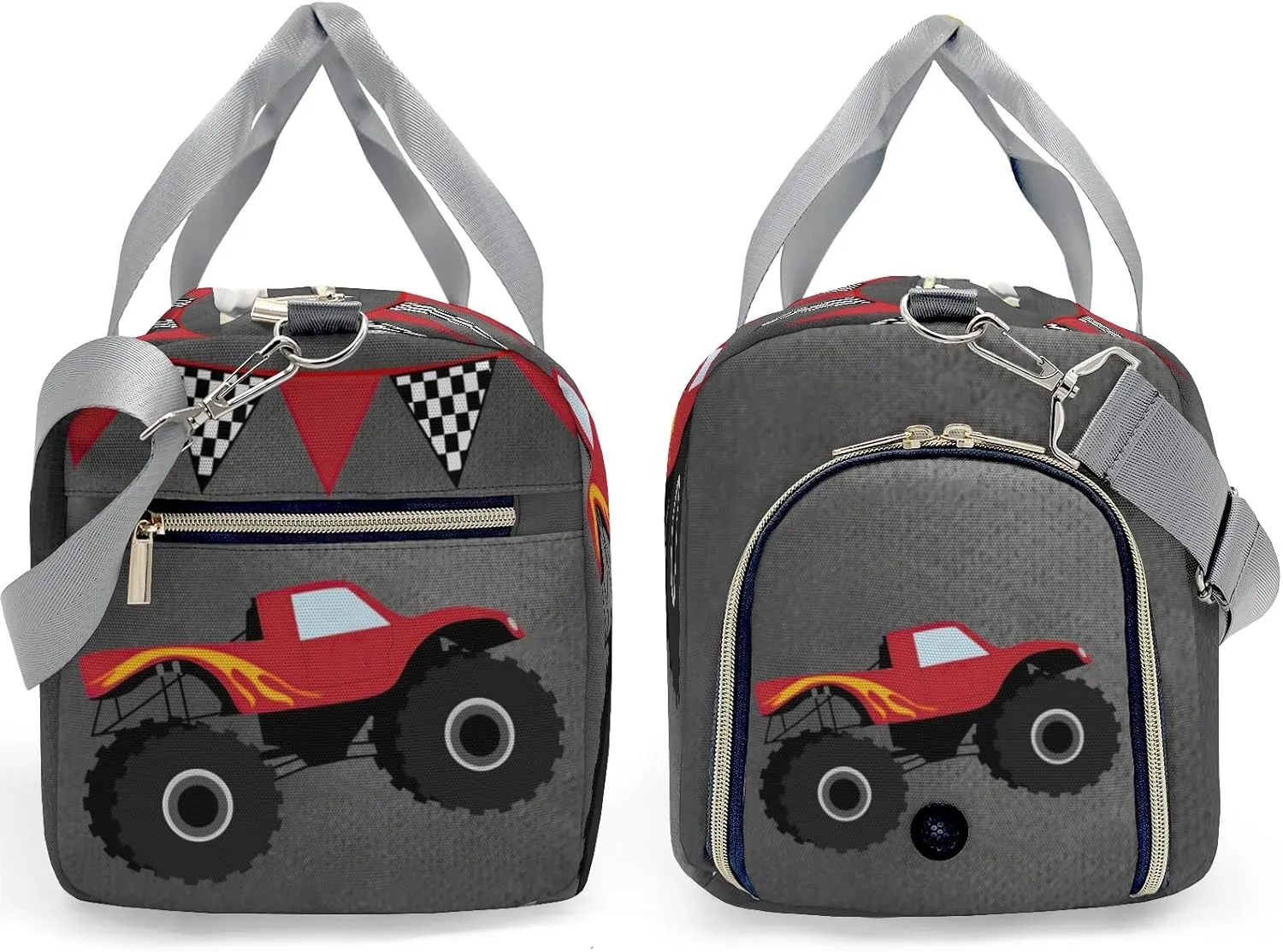 Cool Monster Truck Gray Personalized Gym Dance Bag for Girls Boys,Custom Name Sport Duffel Bag Weekender Bags Carry On Travel Duffel Bag