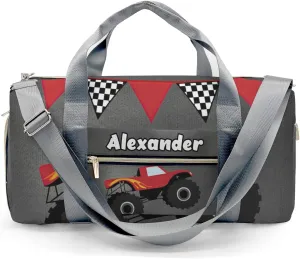 Cool Monster Truck Gray Personalized Gym Dance Bag for Girls Boys,Custom Name Sport Duffel Bag Weekender Bags Carry On Travel Duffel Bag