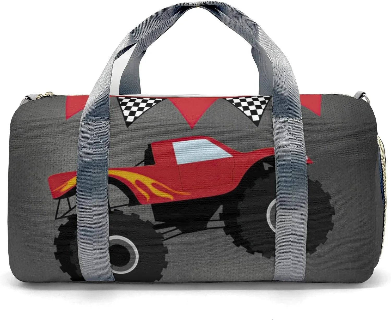 Cool Monster Truck Gray Personalized Gym Dance Bag for Girls Boys,Custom Name Sport Duffel Bag Weekender Bags Carry On Travel Duffel Bag
