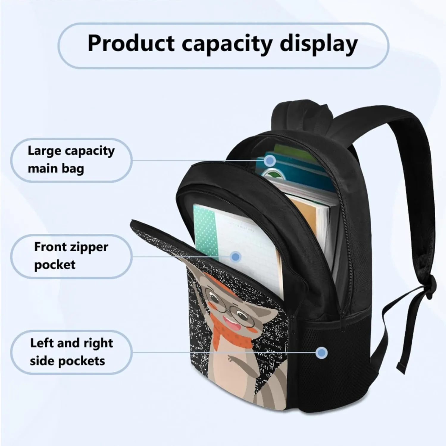 Cool Raccoon Backpacks for Boys Back to School, Multifunctional Backpacks for 3rd Grade Boys Lunch Box Pencil Case Water Bottle Holder Set of 4, Art Study Supplies for Kids Back to School