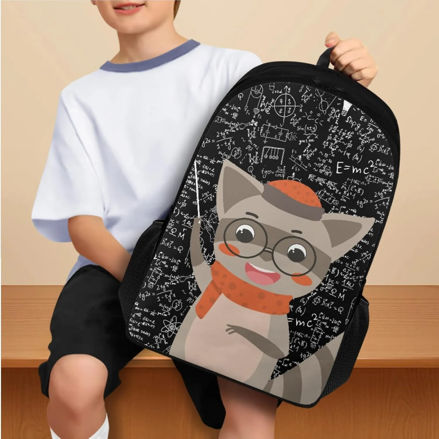 Cool Raccoon Backpacks for Boys Back to School, Multifunctional Backpacks for 3rd Grade Boys Lunch Box Pencil Case Water Bottle Holder Set of 4, Art Study Supplies for Kids Back to School