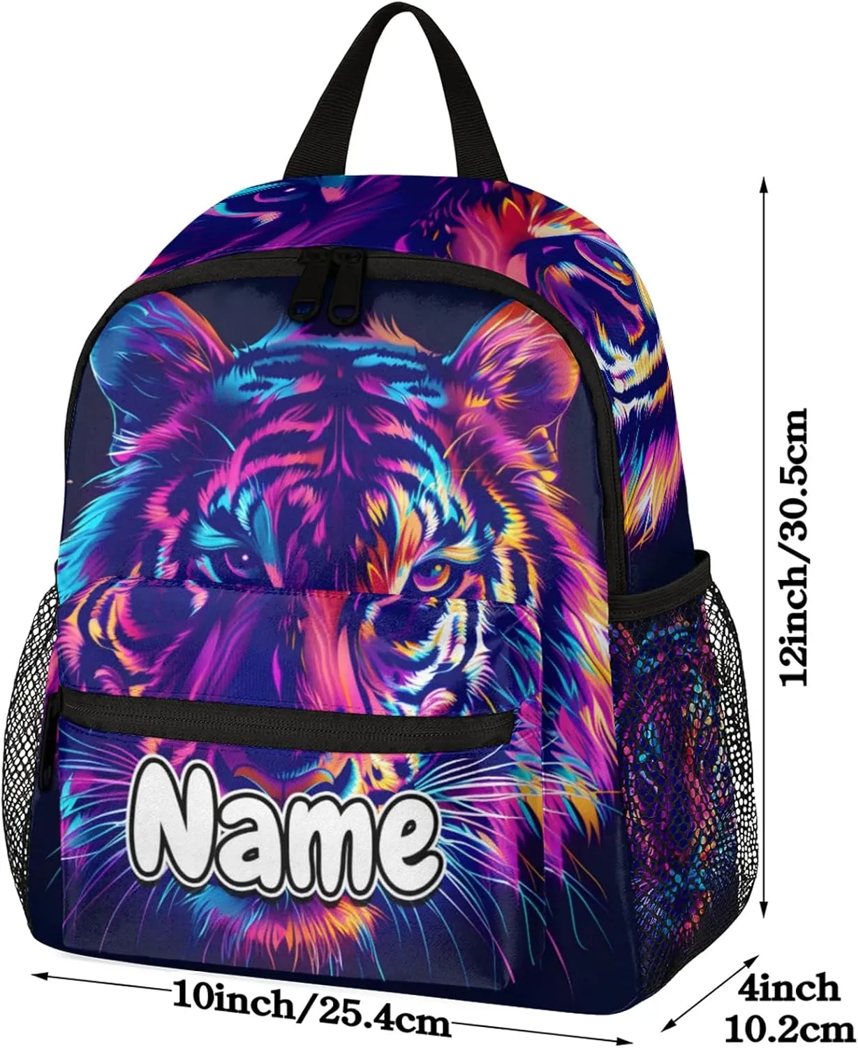 Cool Tiger Personalized Backpack Bag with Name Lightweight Custom Shoulder Bags Waterproof Casual Backpacks Travel Laptop Bag for Work Picnic 12in