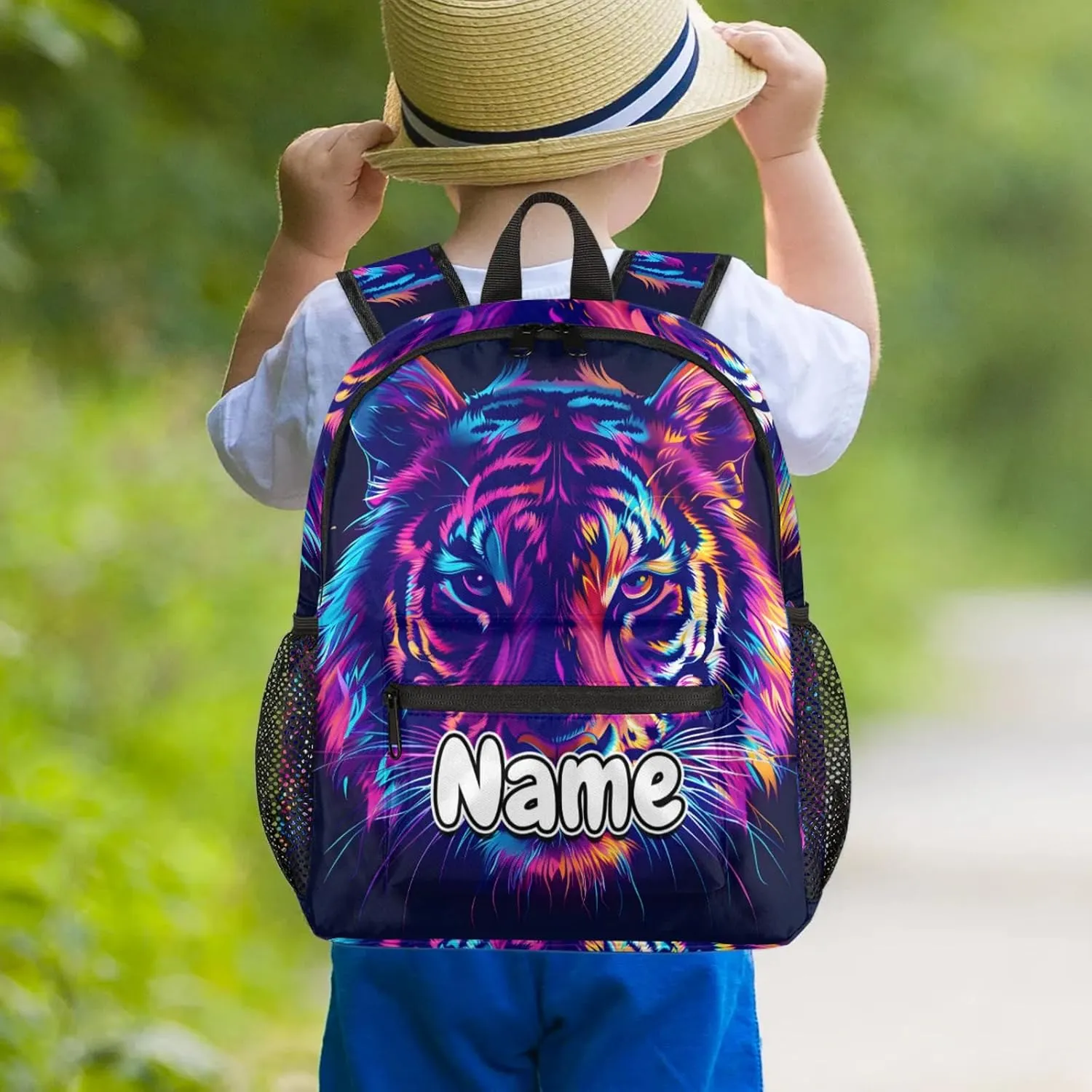 Cool Tiger Personalized Backpack Bag with Name Lightweight Custom Shoulder Bags Waterproof Casual Backpacks Travel Laptop Bag for Work Picnic 12in