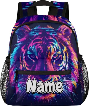 Cool Tiger Personalized Backpack Bag with Name Lightweight Custom Shoulder Bags Waterproof Casual Backpacks Travel Laptop Bag for Work Picnic 12in