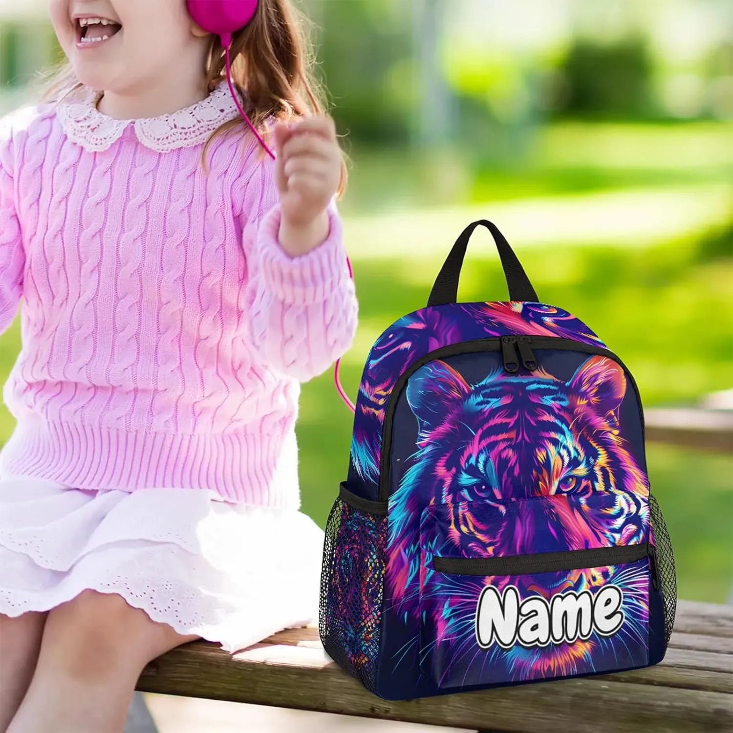 Cool Tiger Personalized Backpack Bag with Name Lightweight Custom Shoulder Bags Waterproof Casual Backpacks Travel Laptop Bag for Work Picnic 12in