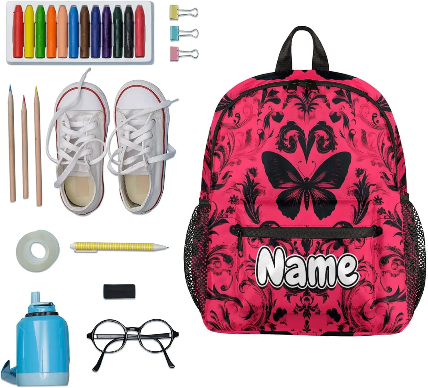 Cool Vintage Butterfly Personalized Backpack Bag with Name Lightweight Custom Shoulder Bags Waterproof Casual Backpacks Travel Laptop Bag for Work Picnic 12in