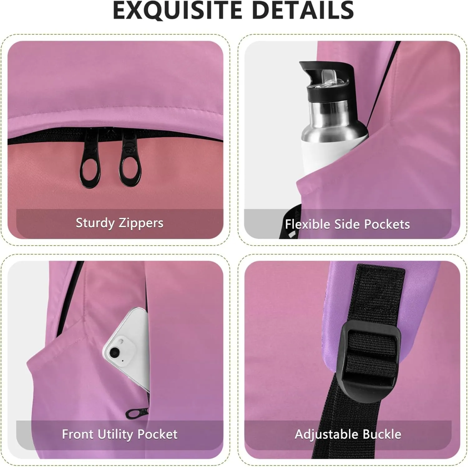 Coral Pink Lavender Gradient Casual Daypack Backpacks for Women Waterproof Cool Book Bags for Teen Girls