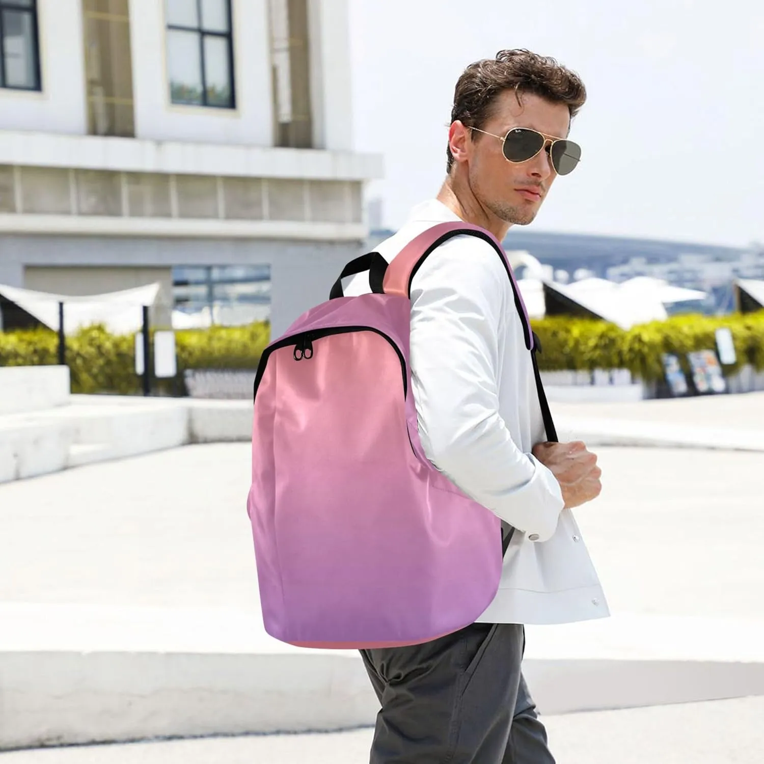 Coral Pink Lavender Gradient Casual Daypack Backpacks for Women Waterproof Cool Book Bags for Teen Girls
