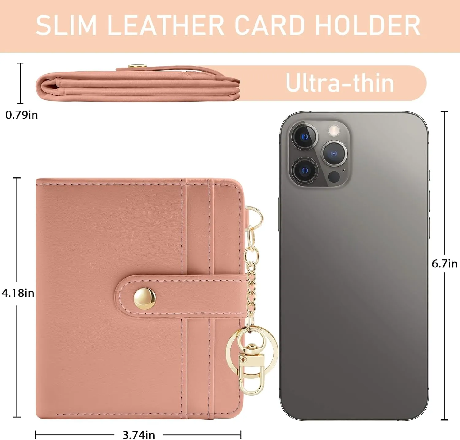 Coral Pink Rfid Ladies Wallet, Small Slim Thin Compact Credit Card Women Wallet, PU Leather Bifold Cash Zipper Coin Pocket ID Window for Female