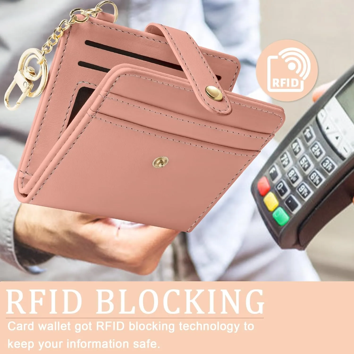 Coral Pink Rfid Ladies Wallet, Small Slim Thin Compact Credit Card Women Wallet, PU Leather Bifold Cash Zipper Coin Pocket ID Window for Female