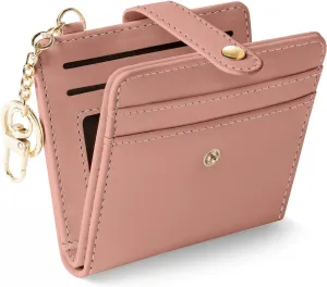Coral Pink Rfid Ladies Wallet, Small Slim Thin Compact Credit Card Women Wallet, PU Leather Bifold Cash Zipper Coin Pocket ID Window for Female