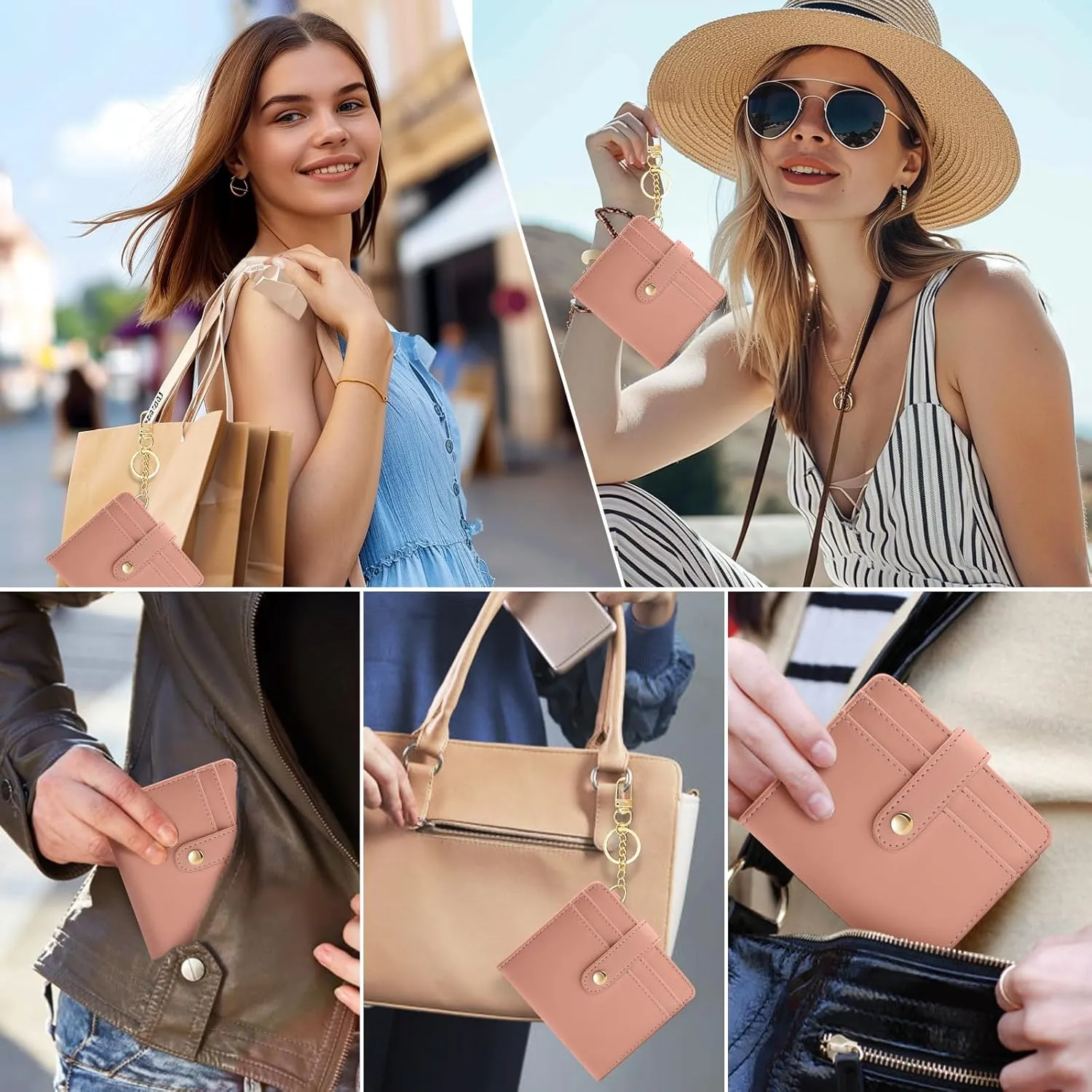 Coral Pink Rfid Ladies Wallet, Small Slim Thin Compact Credit Card Women Wallet, PU Leather Bifold Cash Zipper Coin Pocket ID Window for Female