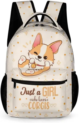 Corgi Backpack for Kids Girls Boys School, 16 Inches Cute Corgis Dog Theme Bookbag, Adjustable, Lightweight, Large Capacity, Colorful Daily Casual Backpacks