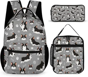 Corgi Backpack with Lunch Box & Pencil Case, 16 Inch Cute Corgis Dog Themed Bookbag, Adjustable Lightweight Large Capacity, Colorful Daily Casual Backpacks Set with Lunch Bag