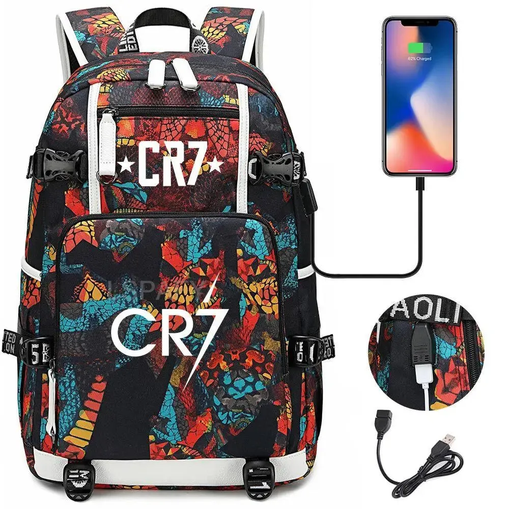 CR7 Football Travel bag school bag USB Charging Backpack Ronaldo Laptop Bags