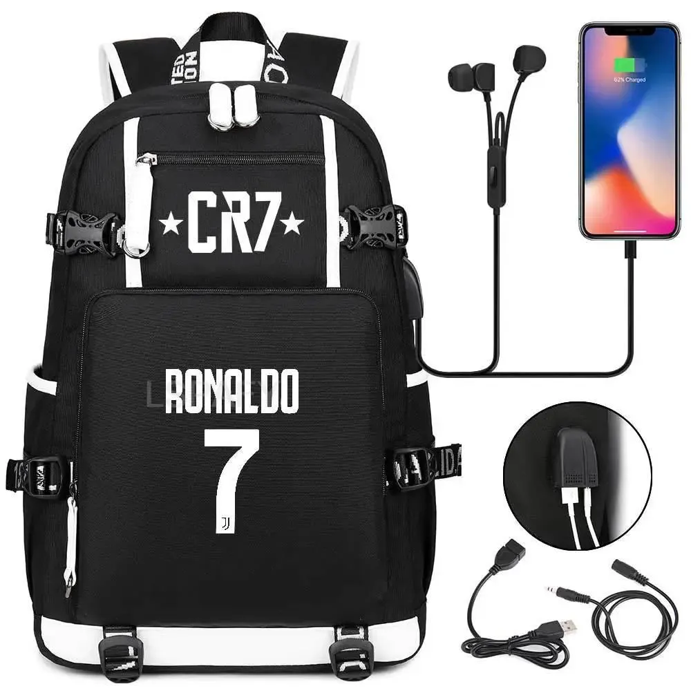 CR7 Football Travel bag school bag USB Charging Backpack Ronaldo Laptop Bags
