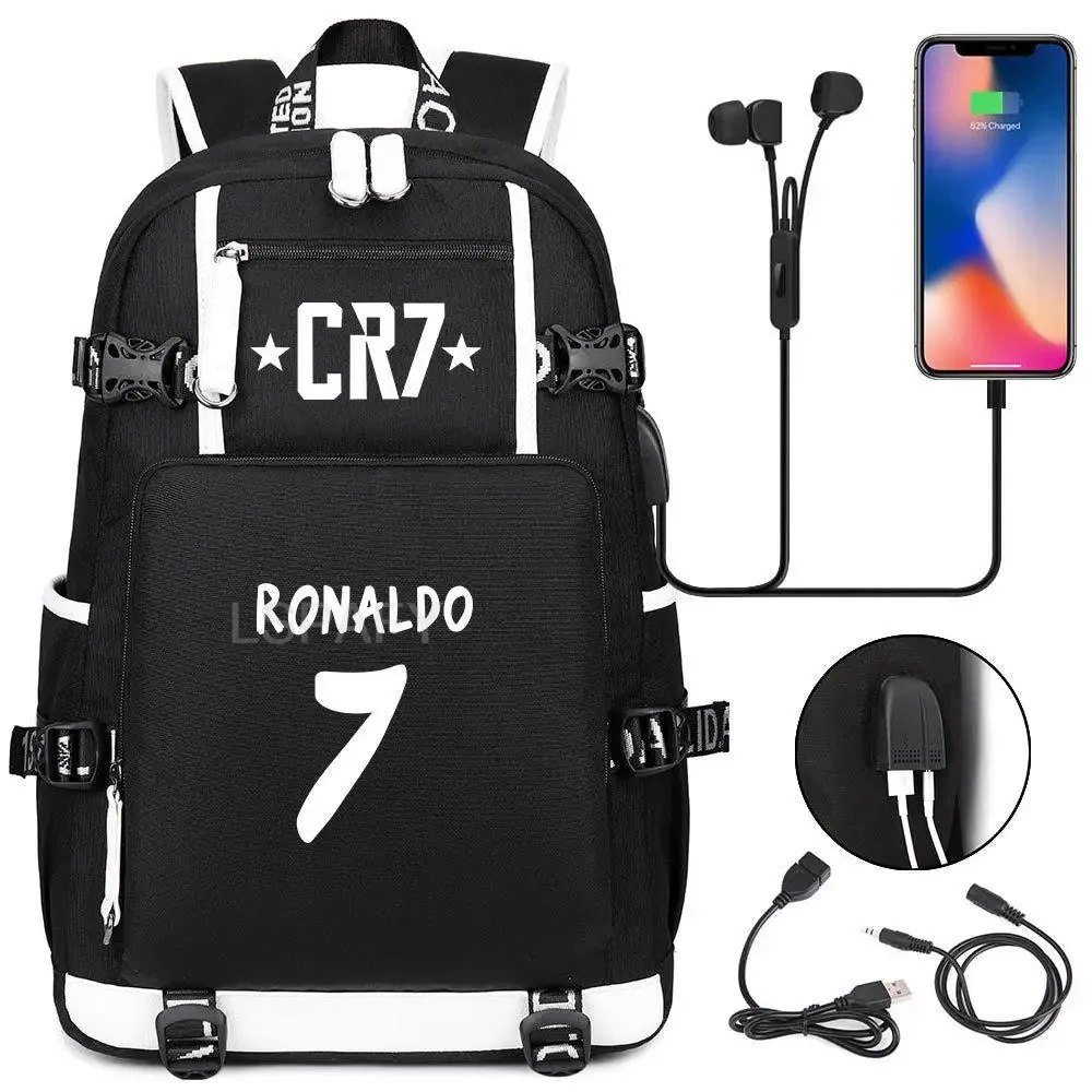 CR7 Football Travel bag school bag USB Charging Backpack Ronaldo Laptop Bags