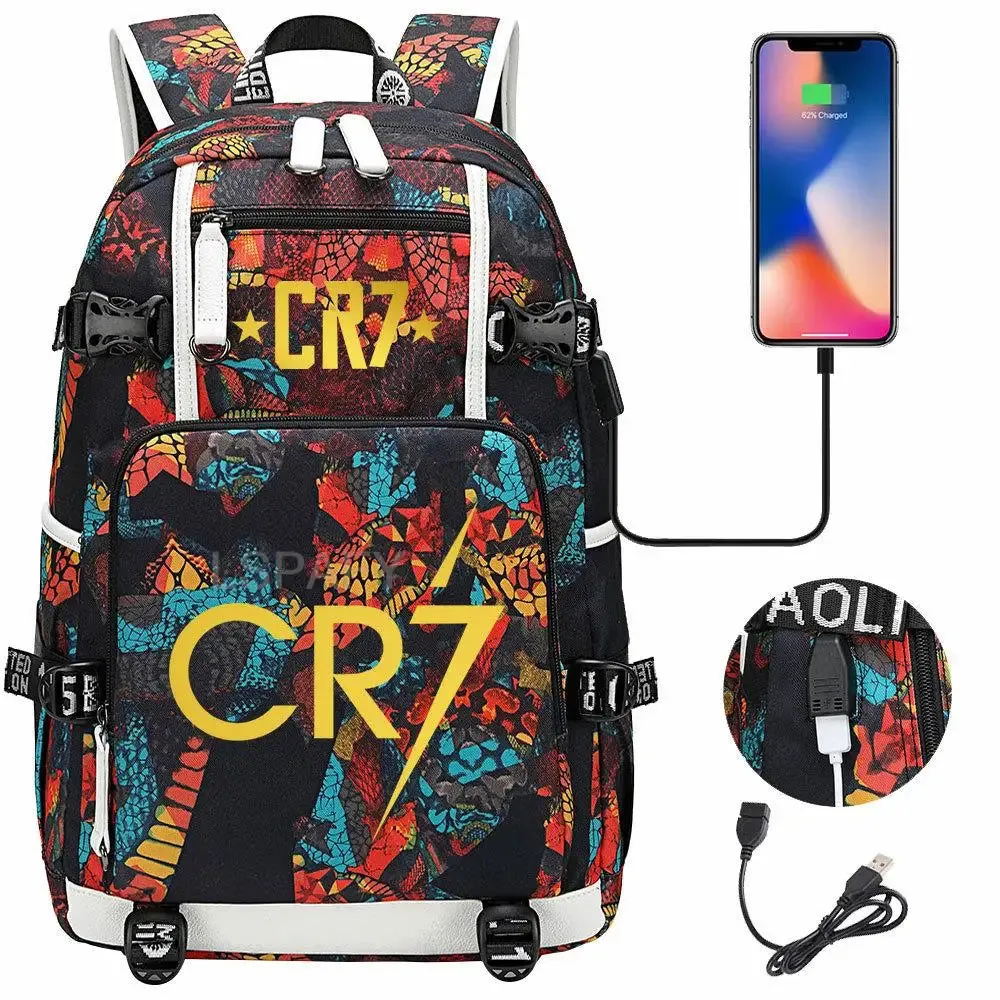 CR7 Football Travel bag school bag USB Charging Backpack Ronaldo Laptop Bags
