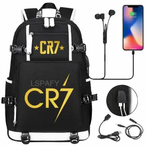CR7 Football Travel bag school bag USB Charging Backpack Ronaldo Laptop Bags