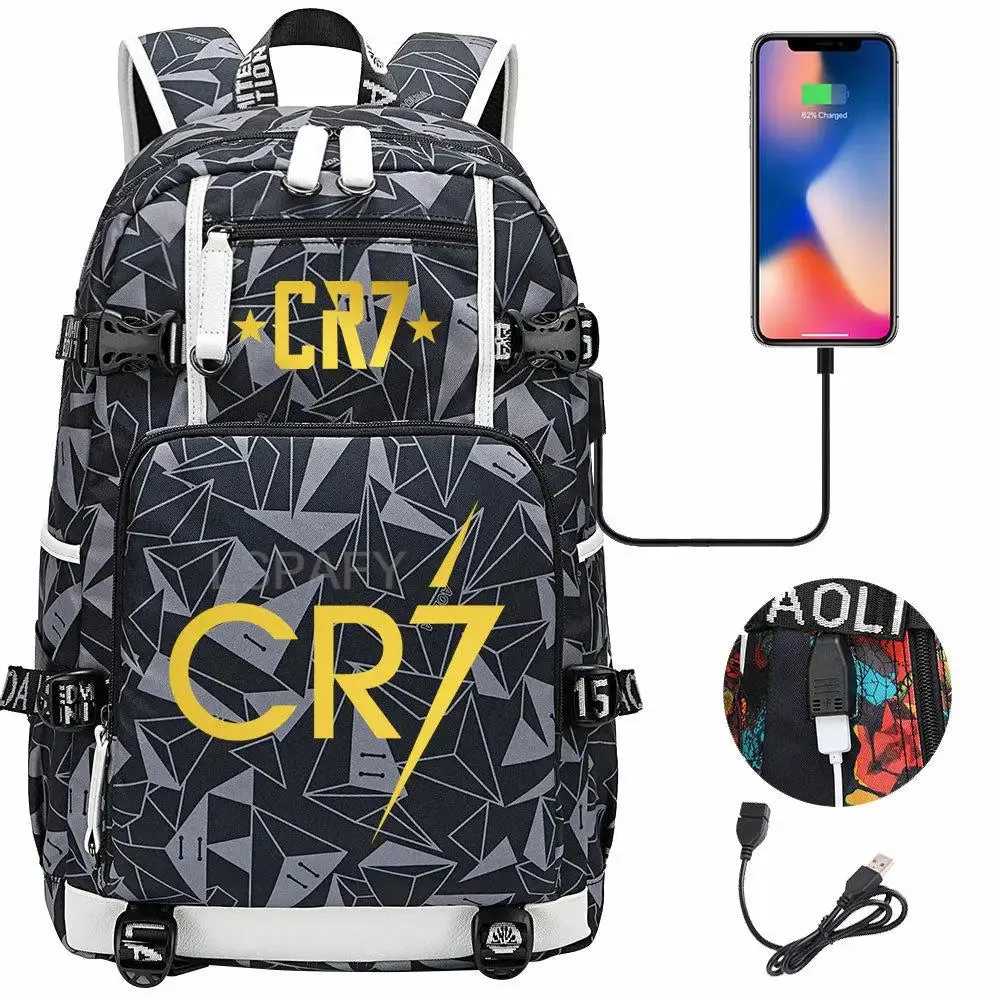 CR7 Football Travel bag school bag USB Charging Backpack Ronaldo Laptop Bags