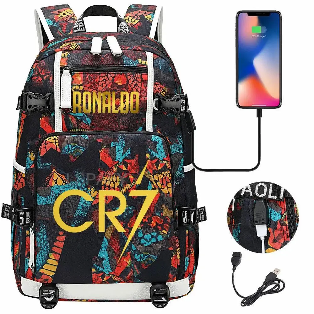 CR7 Football Travel bag school bag USB Charging Backpack Ronaldo Laptop Bags