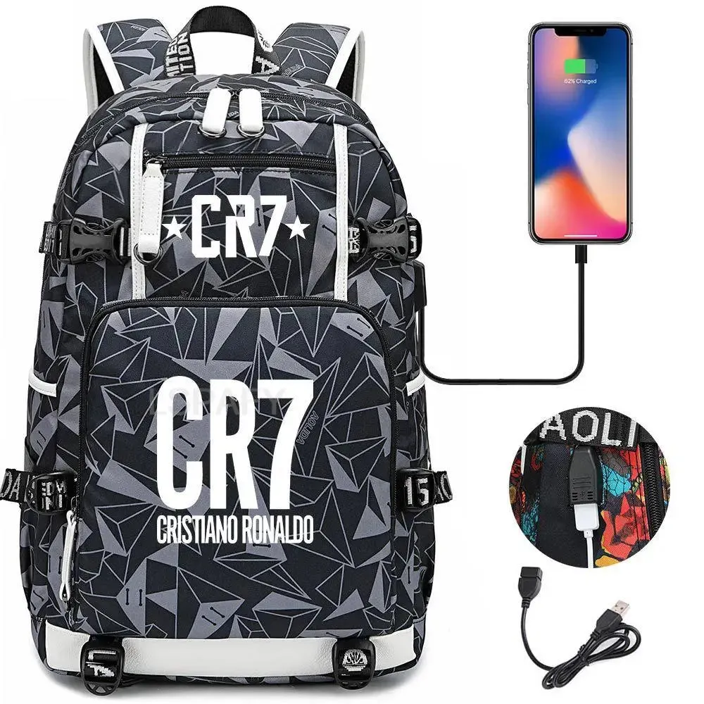 CR7 Football Travel bag school bag USB Charging Backpack Ronaldo Laptop Bags