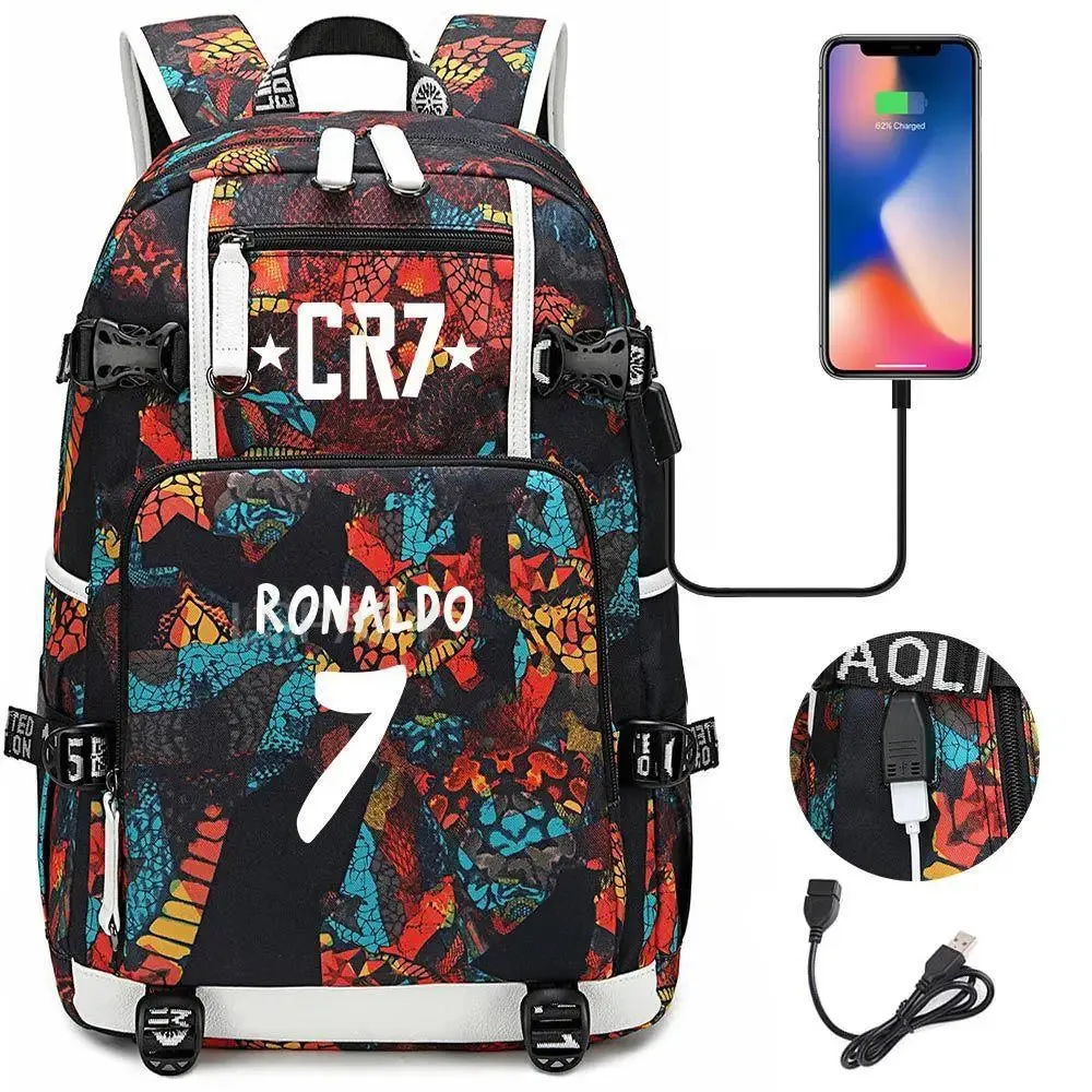 CR7 Football Travel bag school bag USB Charging Backpack Ronaldo Laptop Bags