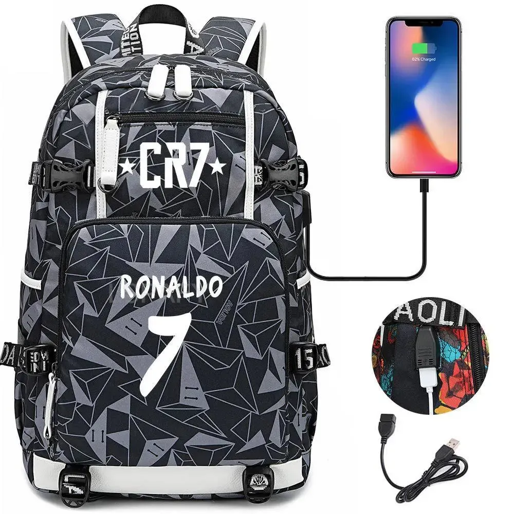 CR7 Football Travel bag school bag USB Charging Backpack Ronaldo Laptop Bags