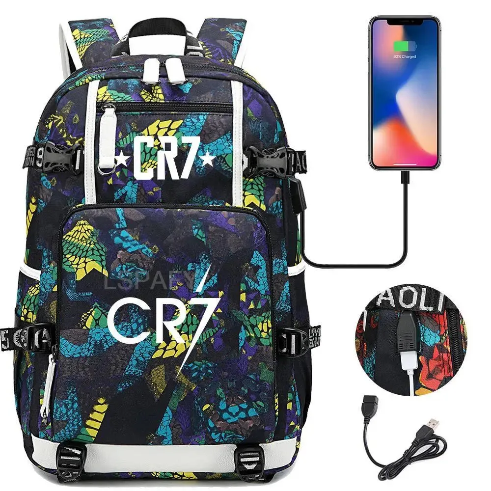 CR7 Football Travel bag school bag USB Charging Backpack Ronaldo Laptop Bags