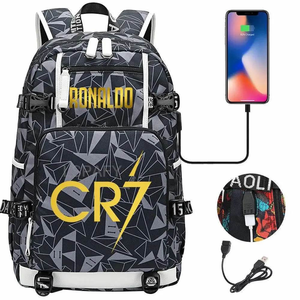 CR7 Football Travel bag school bag USB Charging Backpack Ronaldo Laptop Bags