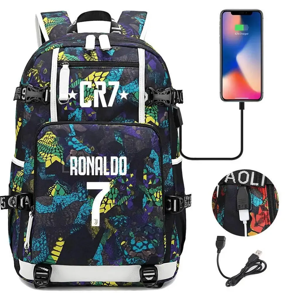 CR7 Football Travel bag school bag USB Charging Backpack Ronaldo Laptop Bags