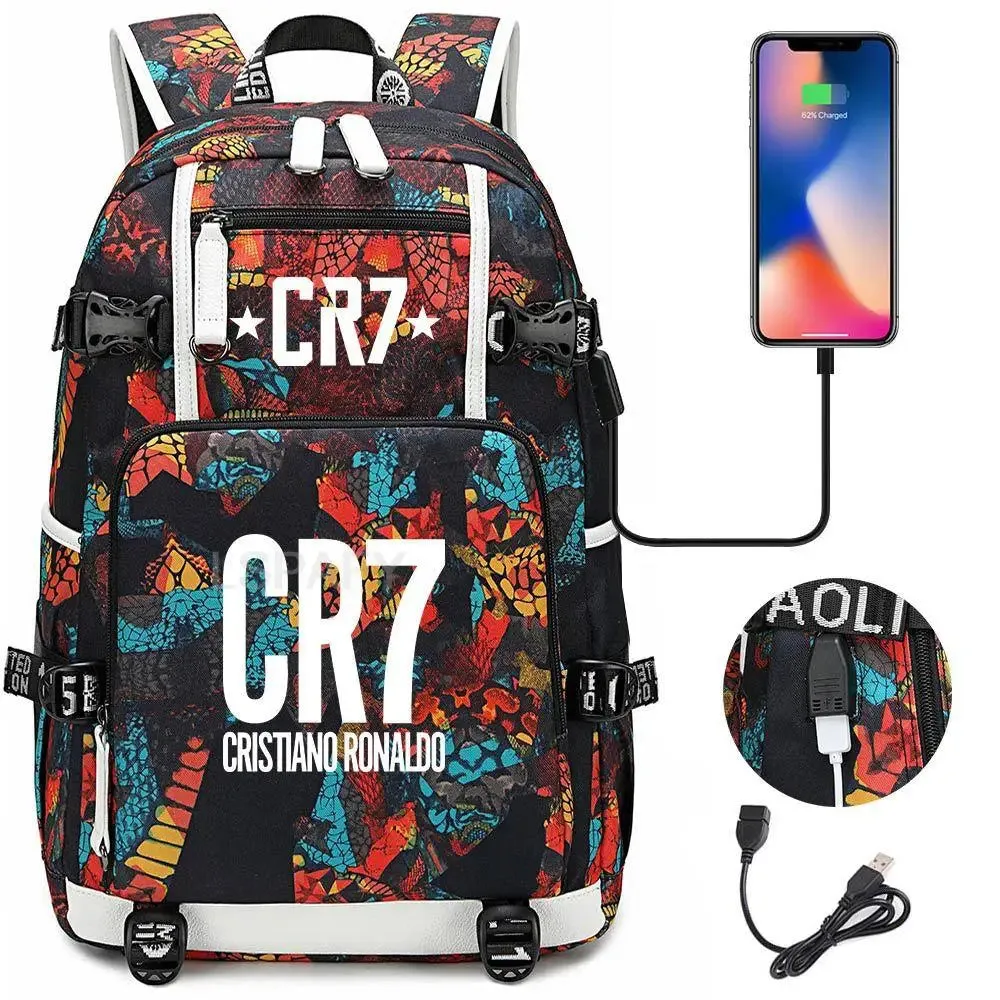 CR7 Football Travel bag school bag USB Charging Backpack Ronaldo Laptop Bags