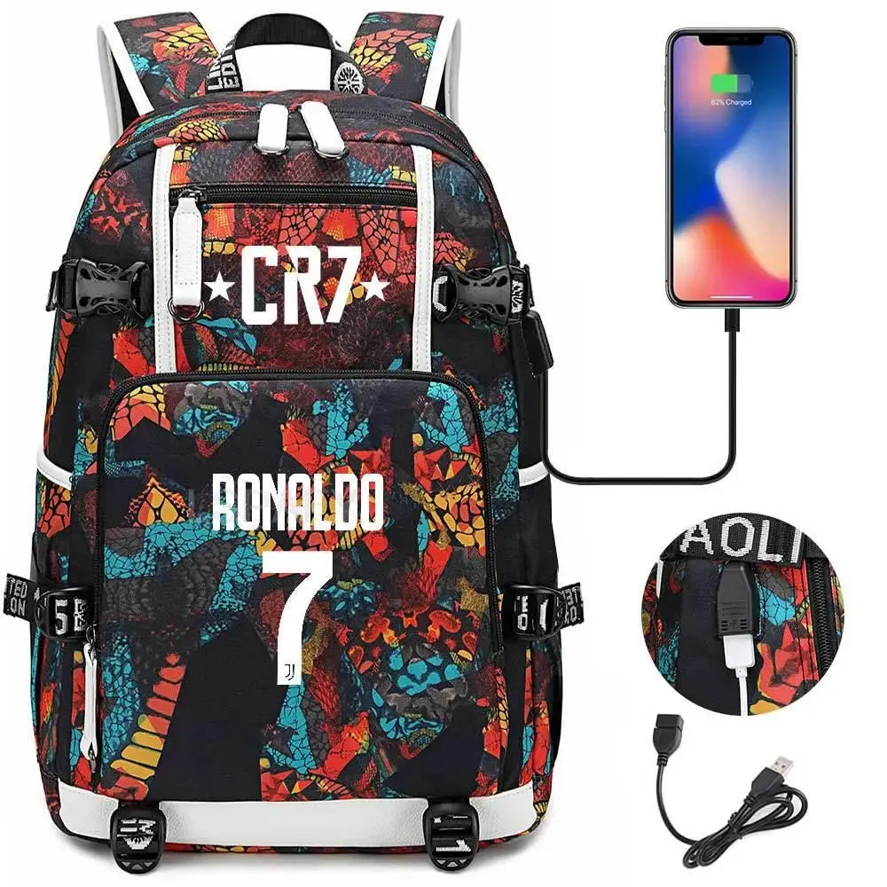 CR7 Football Travel bag school bag USB Charging Backpack Ronaldo Laptop Bags