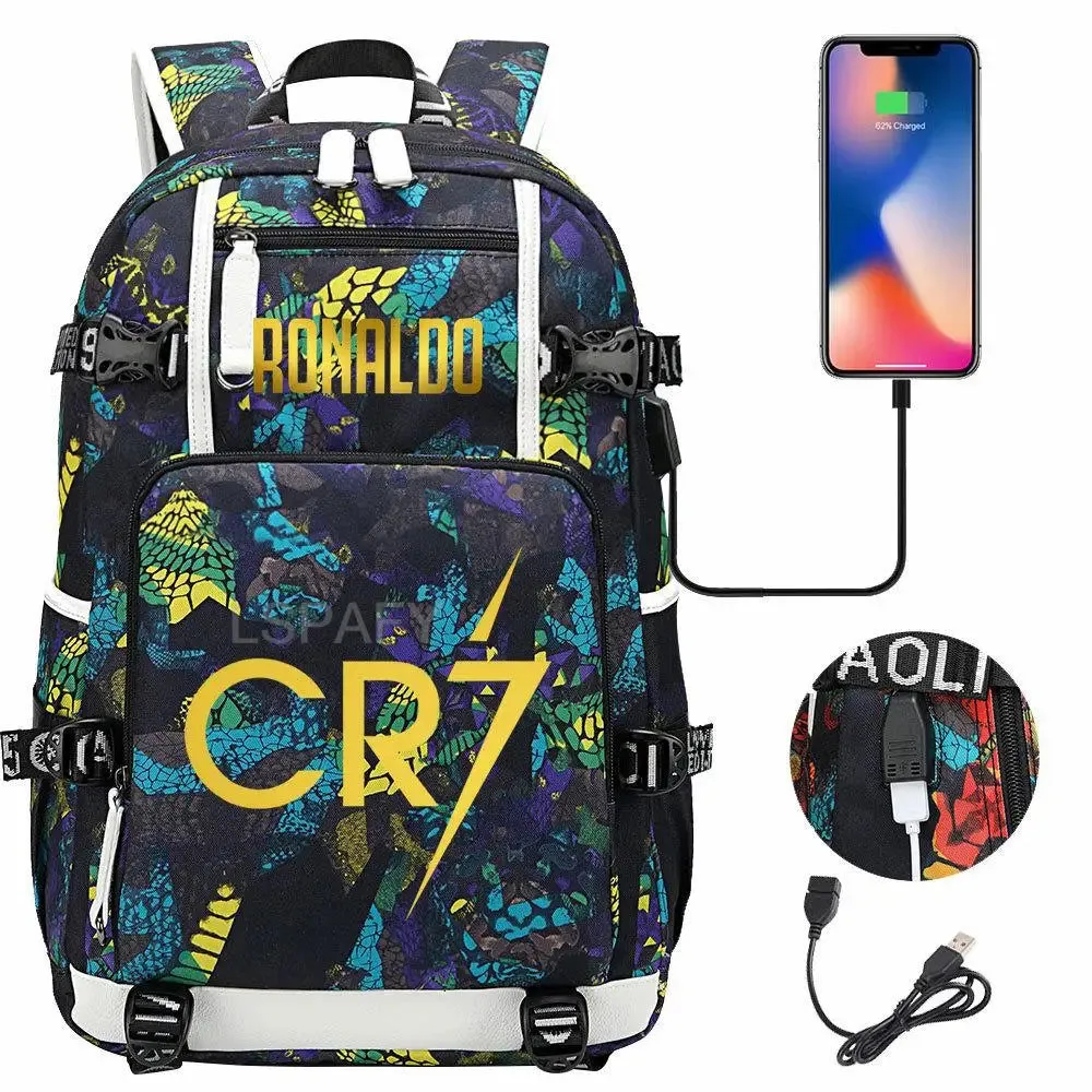 CR7 Football Travel bag school bag USB Charging Backpack Ronaldo Laptop Bags