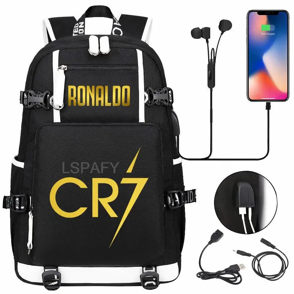CR7 Football Travel bag school bag USB Charging Backpack Ronaldo Laptop Bags