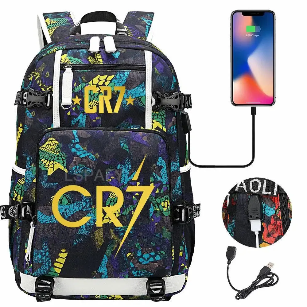 CR7 Football Travel bag school bag USB Charging Backpack Ronaldo Laptop Bags