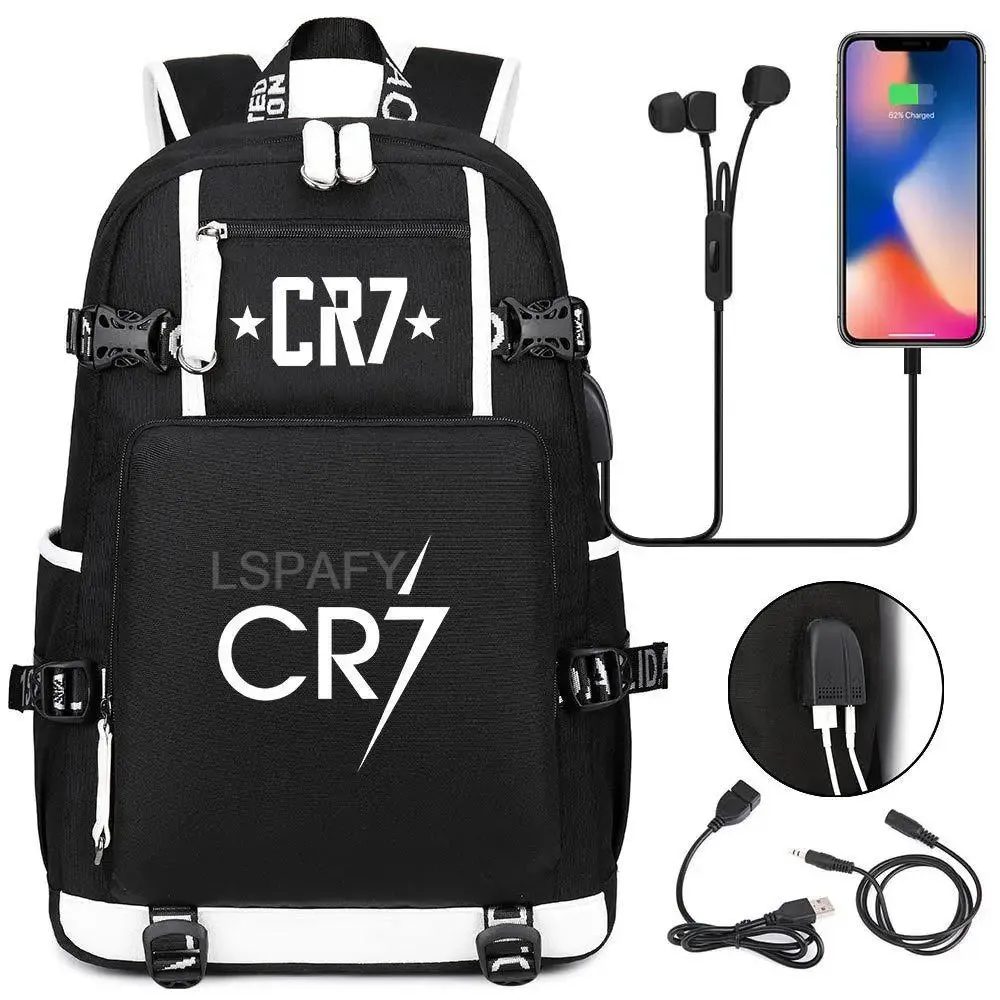 CR7 Football Travel bag school bag USB Charging Backpack Ronaldo Laptop Bags