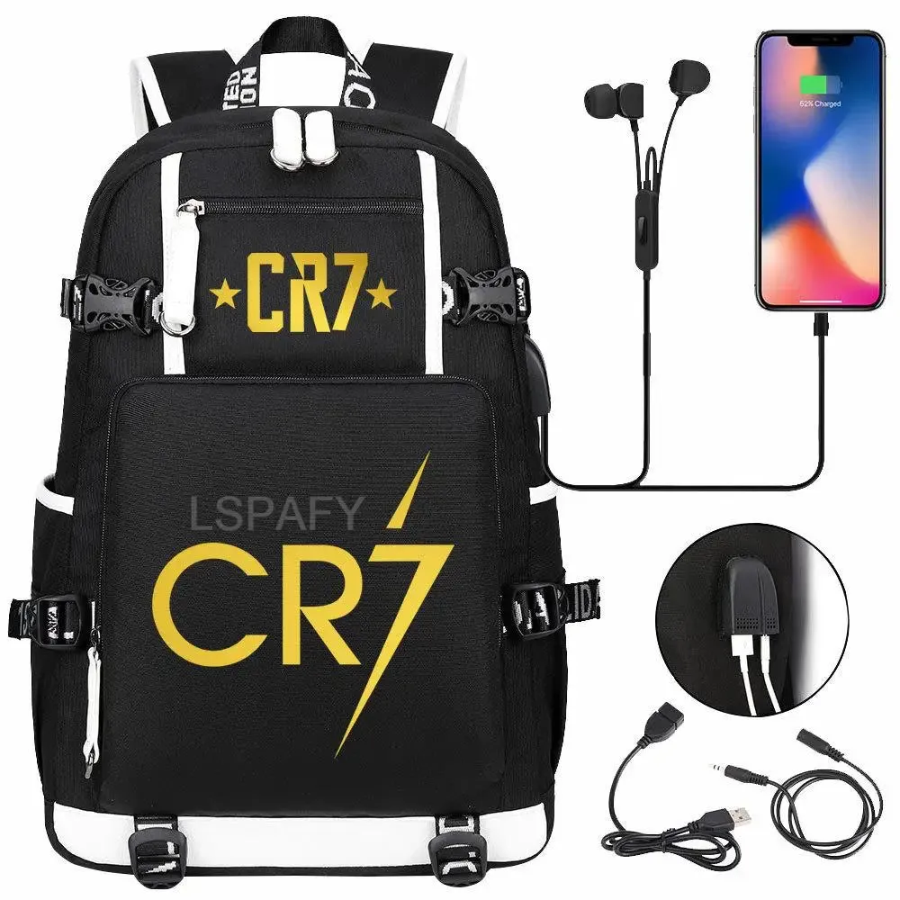 CR7 Football Travel bag school bag USB Charging Backpack Ronaldo Laptop Bags