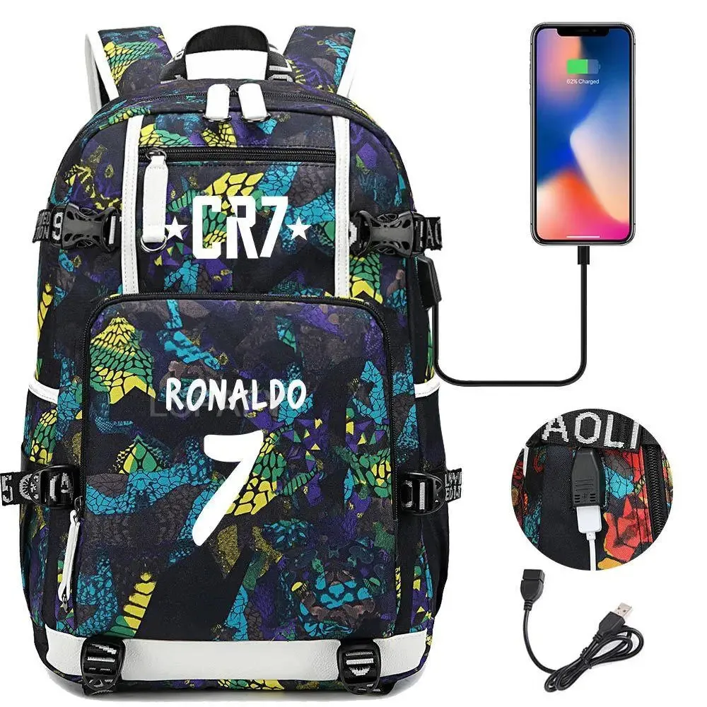 CR7 Football Travel bag school bag USB Charging Backpack Ronaldo Laptop Bags