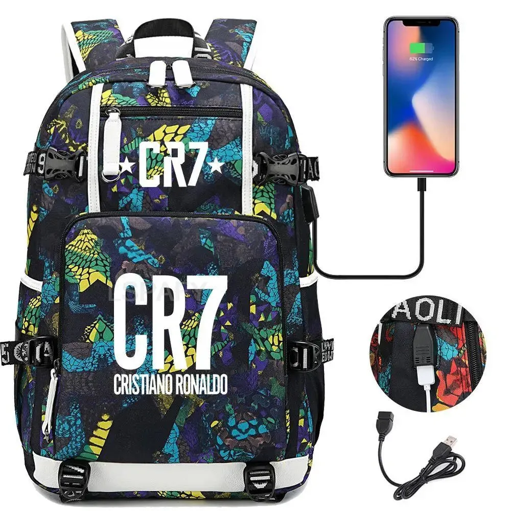 CR7 Football Travel bag school bag USB Charging Backpack Ronaldo Laptop Bags