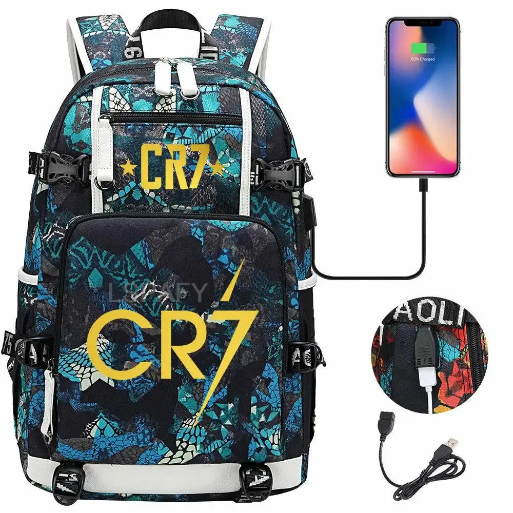 CR7 Football Travel bag school bag USB Charging Backpack Ronaldo Laptop Bags