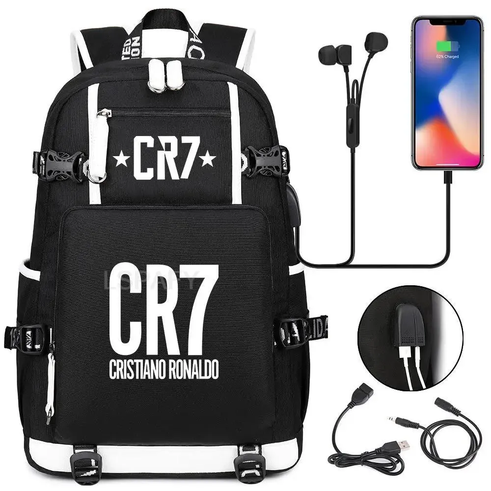 CR7 Football Travel bag school bag USB Charging Backpack Ronaldo Laptop Bags