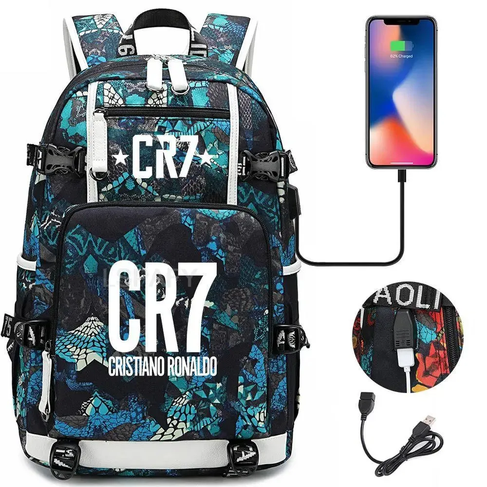 CR7 Football Travel bag school bag USB Charging Backpack Ronaldo Laptop Bags