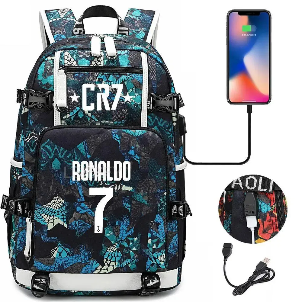 CR7 Football Travel bag school bag USB Charging Backpack Ronaldo Laptop Bags